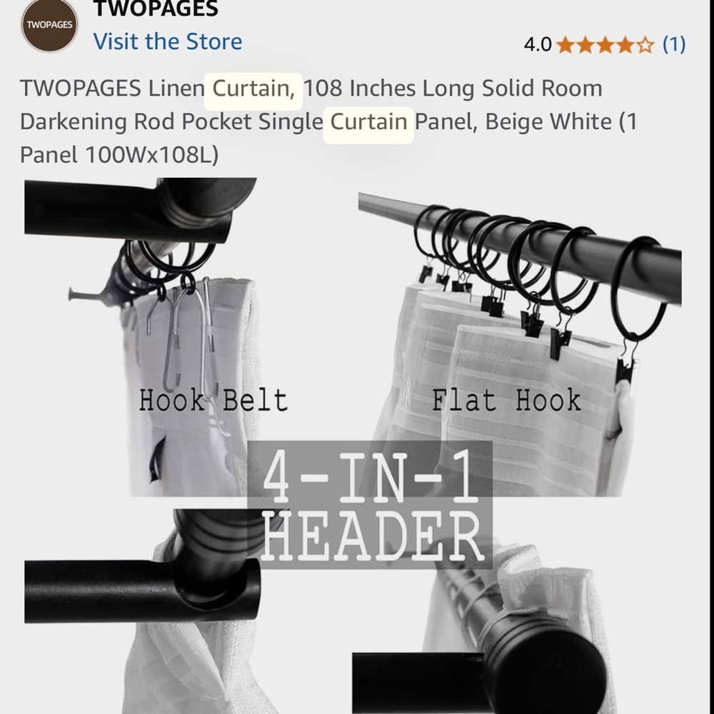 Beige White Linen Curtain Panel - Picture 5 of 6